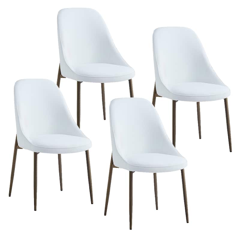 Modern Faux Leather and Metal Dining Chair, Set of 4 - Black and Aged Gold