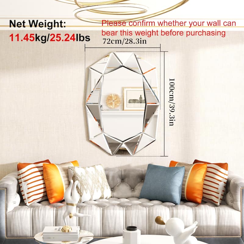 Irregular Glass Wall Art Mirror with Beveled Diamond Edge Accent Mirror