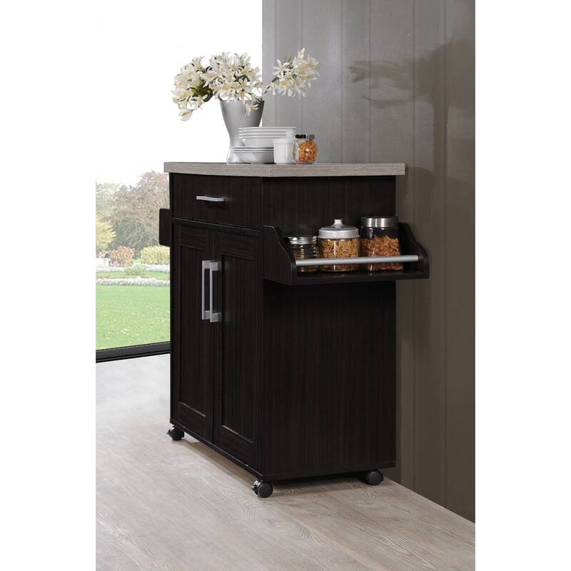 Hodedah Kitchen Island with Spice Rack plus Towel Holder - Chocolate - 15.5"Lx43.7"Wx35.3"H