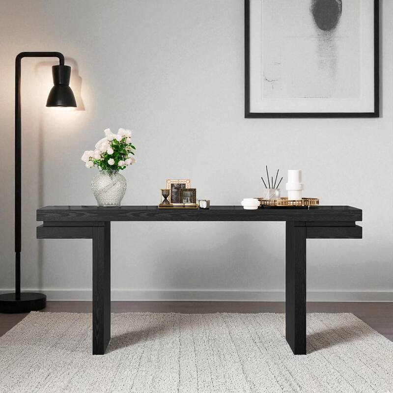 66" Extra Wide Console Table with Real Wood Veneer, Minimalist Entryway and Hallway Accent Sofa Table