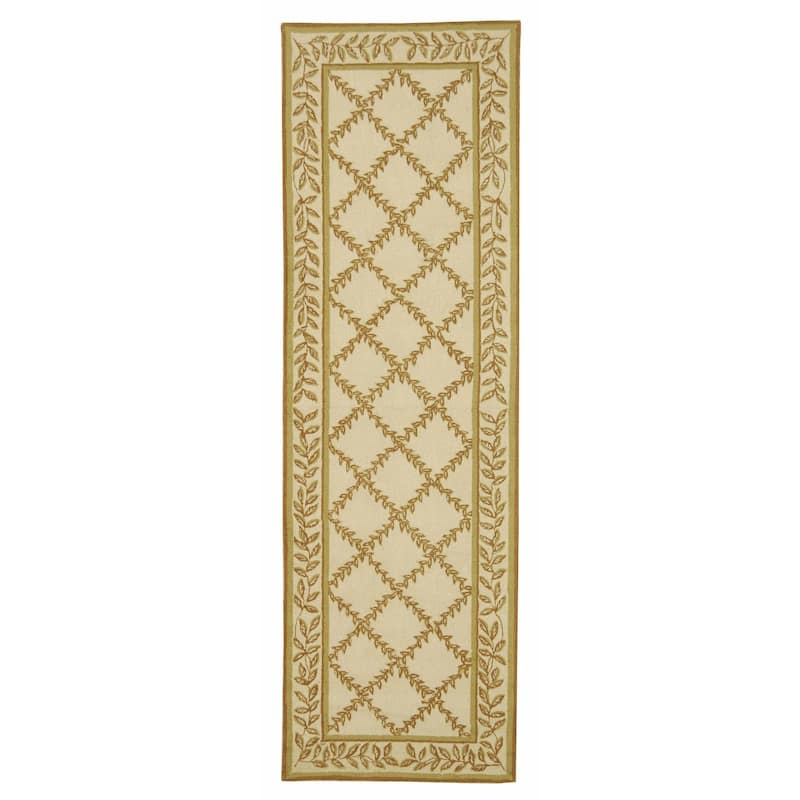 SAFAVIEH Handmade Chelsea Kimber Trellis French Country Wool Rug - 2'6" x 10' Runner - Ivory/Camel - Runner