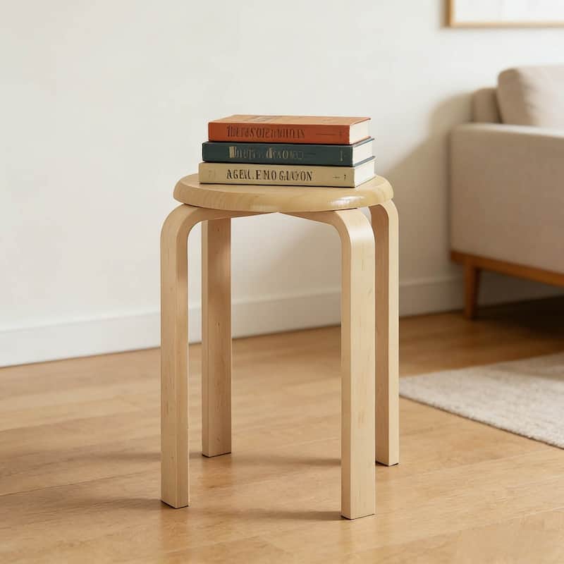11.4" Stackable Round Backless Bentwood Stool, Set of 4