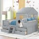 preview thumbnail 2 of 7, Sturdy Pine Wood Bedframe with 4 Storage Drawers, Full Size House Low Loft Bed with Full-Length Guardrails for Kids Bedroom