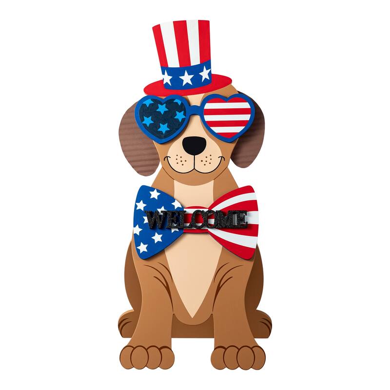 Glitzhome 30"H Patriotic 4th of July Wooden Labrador Easel Porch Sign Decor - 30 in