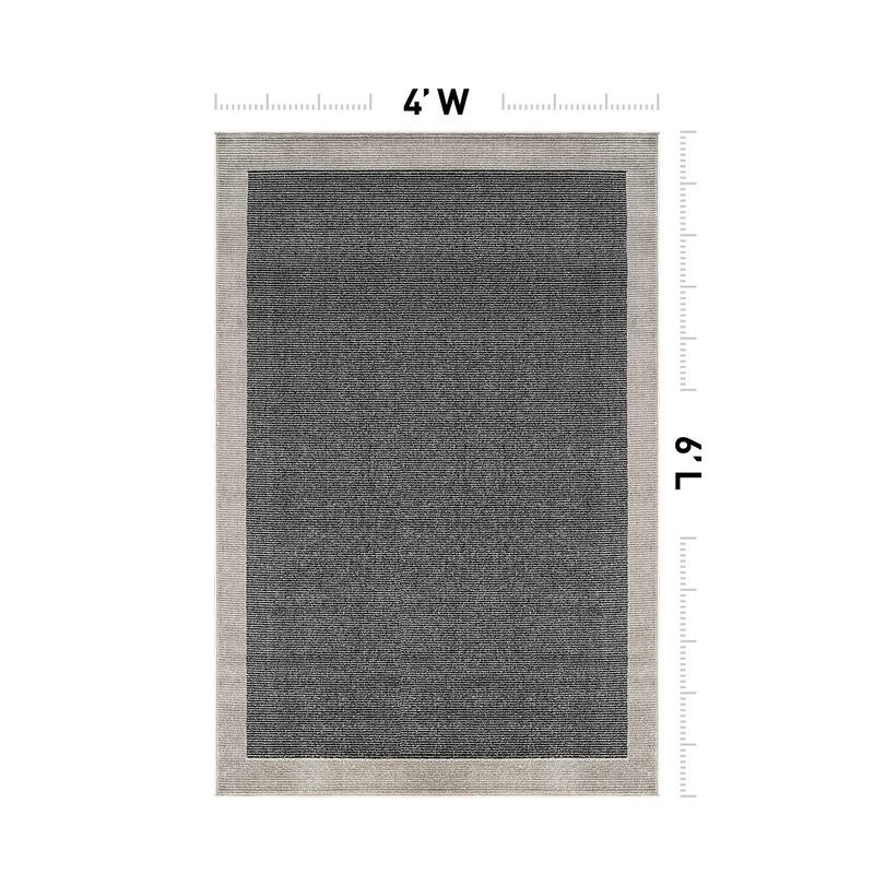 Modern Geometric Stripe Bordered Area Rug for Living Room, Bedroom, or Entryway - Low Pile Indoor Rug