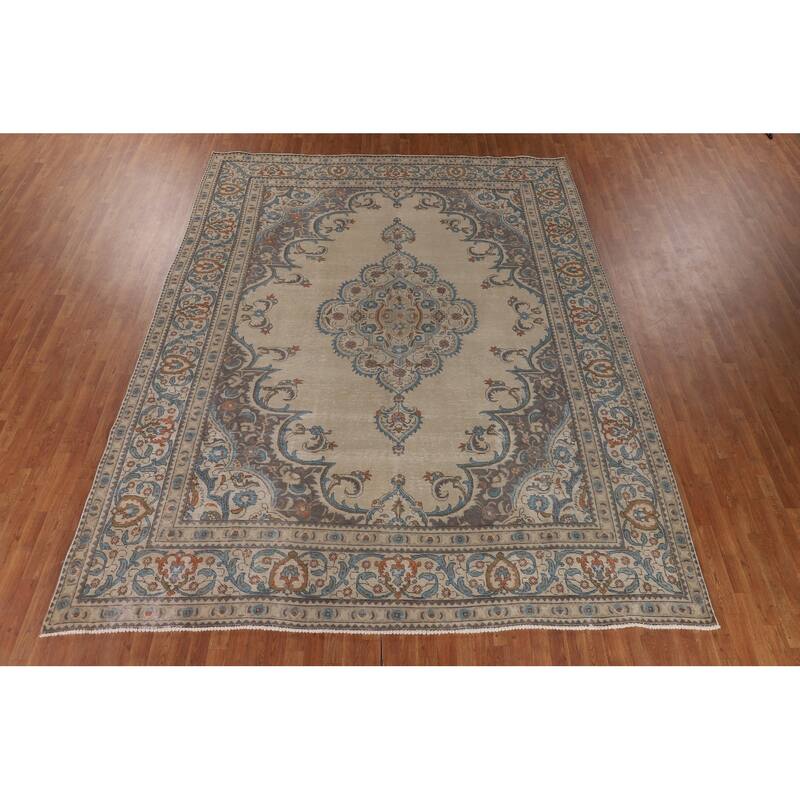 Tabriz Persian Vintage Area Rug Hand-Knotted Bedroom Wool Carpet - 10'0" x 12'8"