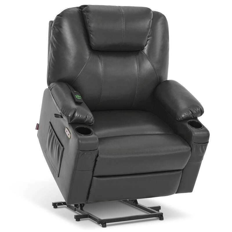MCombo Medium-Wide Power Lift Recliner Chair Sofa with Massage and Heat for Elderly People, Faux Leather R7045