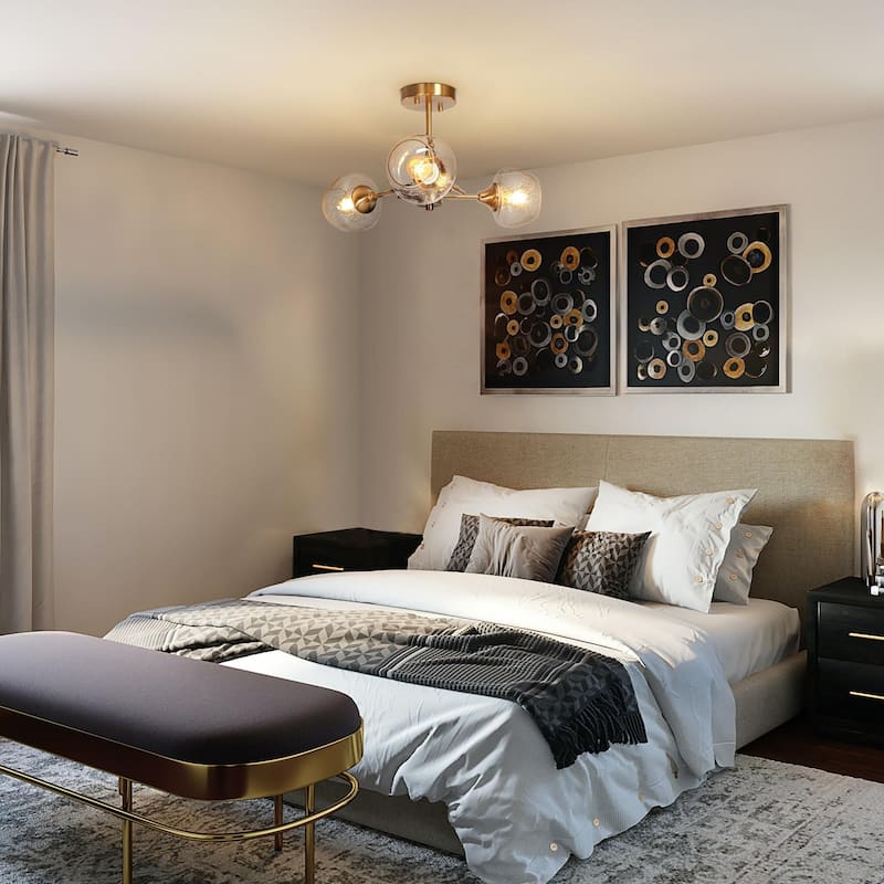 Mid-century Modern 3-light Adjustable Semi-flush Mount Sputnik Wine Glass Dimmable Ceiling Lights - D20'' * H10.5''