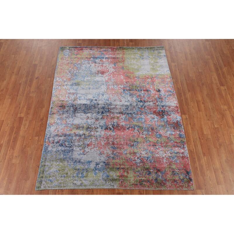 Contemporary Abstract Area Rug Handmade Oriental Wool Carpet - 6'0" X 7'9"