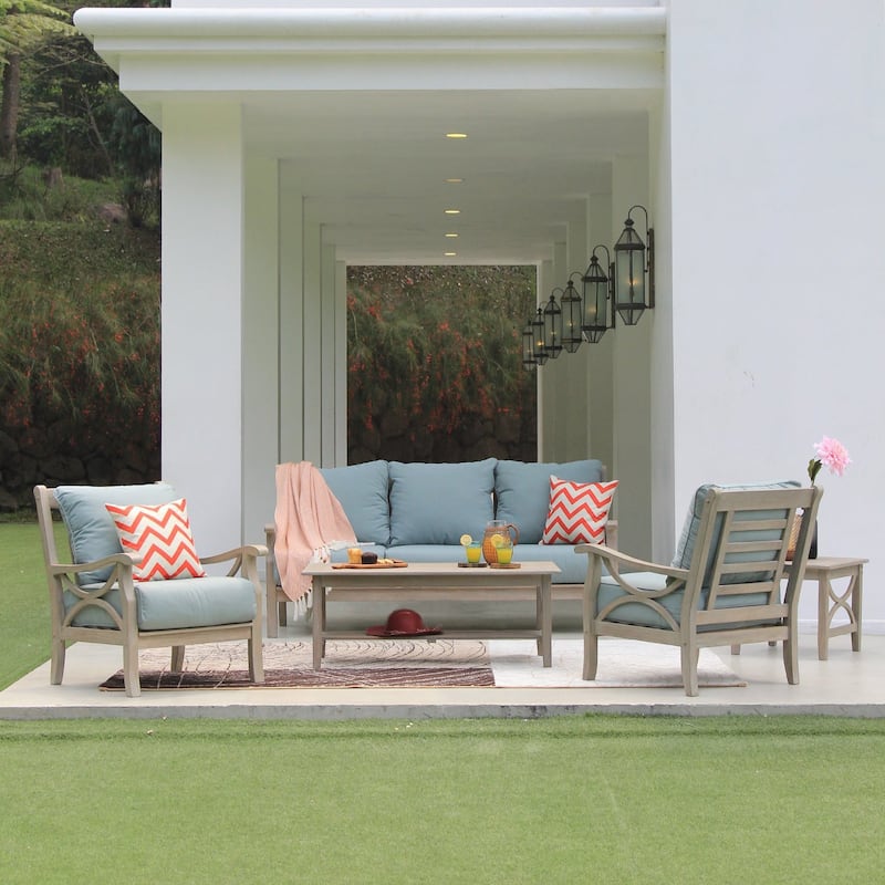Cambridge Casual Lowell Teak Patio Sofa with Cushion