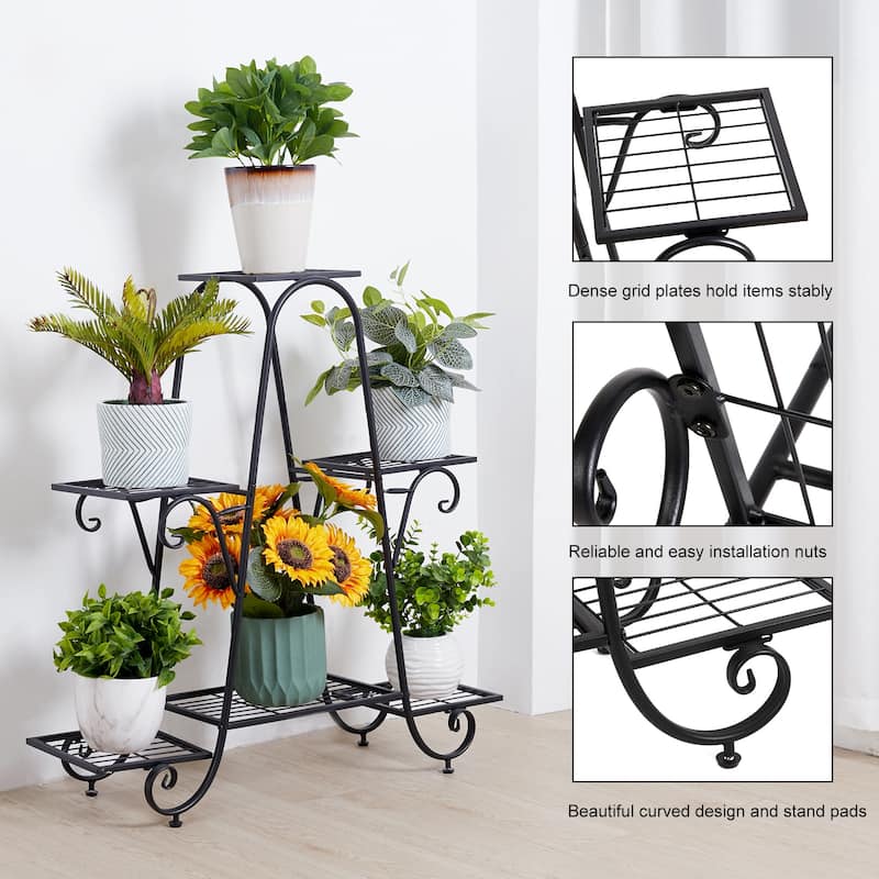 6 Tiers Multilayer Metal Plant Stand Flower Pots Display Holder Garden Balcony - 32''