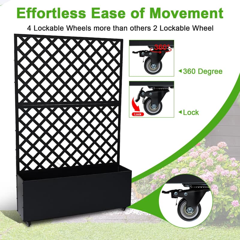 Metal Planter Box with Trellis, Raised Garden Bed with Trellis, Outdoor Garden Box with Privacy Screen & Drainage Holes