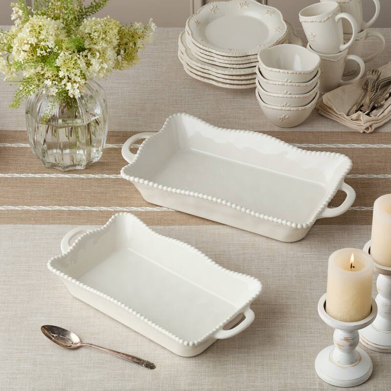Certified International Perlette Cream Large Rectagular Baker 19" x 10"