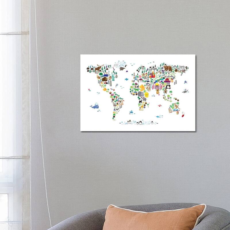 iCanvas "Animal Map of The World" by Michael Tompsett Canvas Print - 18x26x1.5