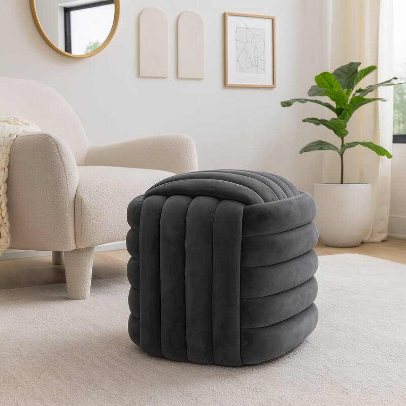 Modern Velvet Cube Knot Accent Stool with Layered Cushion Design