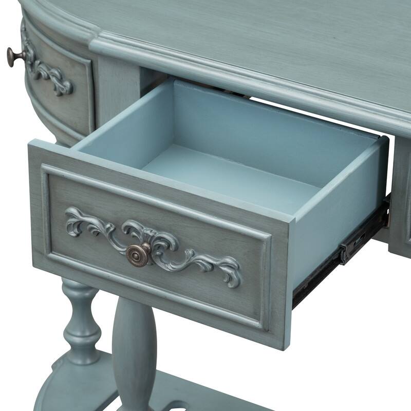 52'' Modern Curved Console Table with 4Drawers and 1Shelf, Antique Blue Bed Bath & Beyond