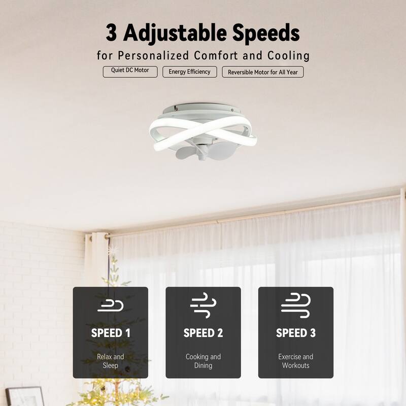 13-inch Matte White Coastal Caged Fandelier Flush Mount Dimmable LED Ceiling Fan
