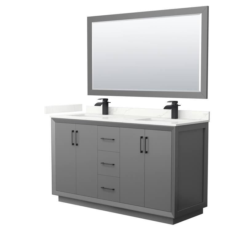 Wyndham Collection WCF414160D-QTZ-UNSM58 Strada 60" Free Standing - Dark Gray / Giotto Quartz Top / Matte Black