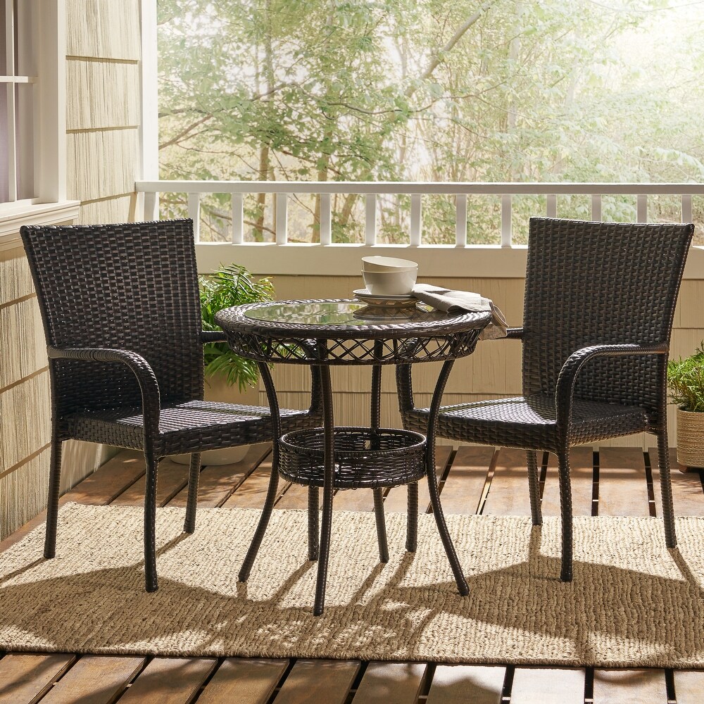 Brown Christopher Knight Home 295693 Ferndale Patio Furniture ~ Outdoor Multibrown Wicker 3pc Bistro Set 