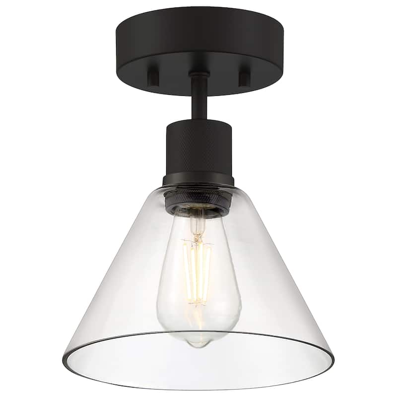 Port Nine Martini LED Semi-Flush Light - Replaceable LED. - Clear Glass/Matte Black