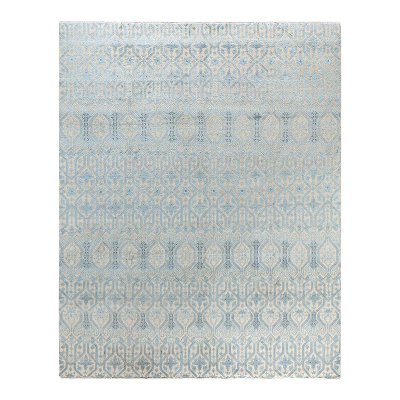 Ikat One-of-a-Kind Hand-Knotted Area Rug, Light Blue - 8' 1" x 10' 2"