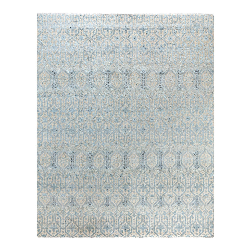 Ikat One-of-a-Kind Hand-Knotted Area Rug, Light Blue - 8' 1" x 10' 2"