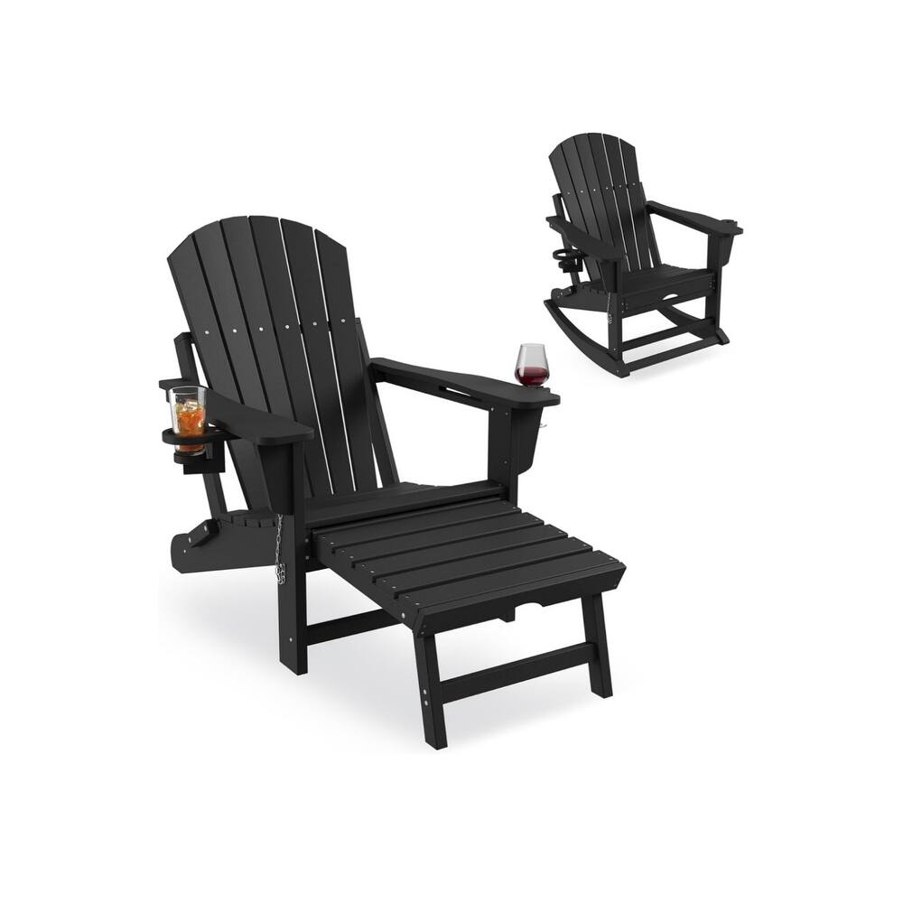 Adirondack Rocking Chair with Ottoman Folding HDPE Outdoor Chair All-Weather