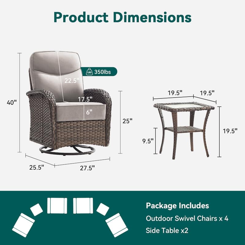 Pocassy Outdoor Sofa Swivel Chair and Ottman with Coffee Table