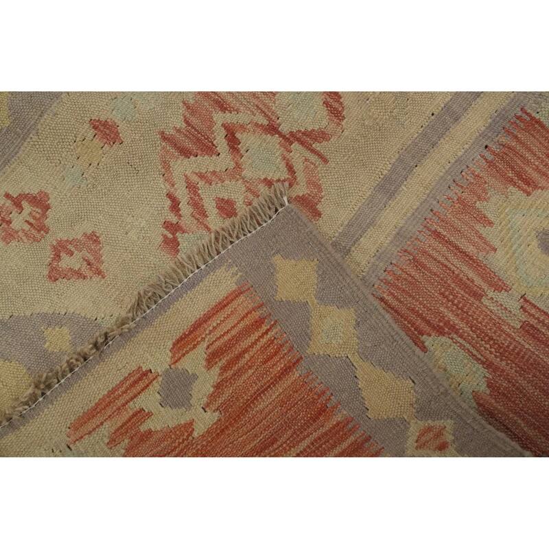 Hand Woven Oriental 100% Wool Carpet Southwestern Tribal Beige & Ivories Kilim Area Rug - 6' 5'' X 4' 11''