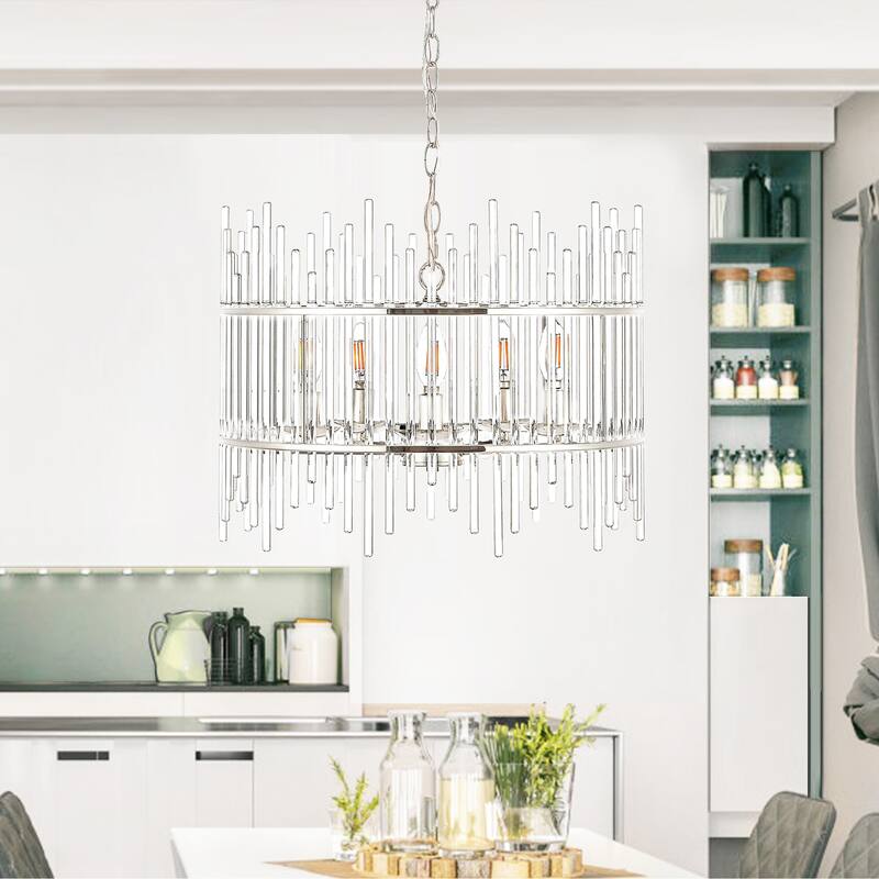GetLedel Modern 5-Light Drum Chandelier with Clear Glass Bars