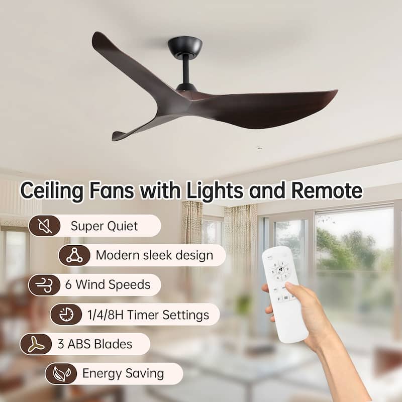 Sofucor 52inch Farmhouse Vintage Ceiling Fan with Wave-shaped curved Blades, Remote Control,Without Light - 52 Inches