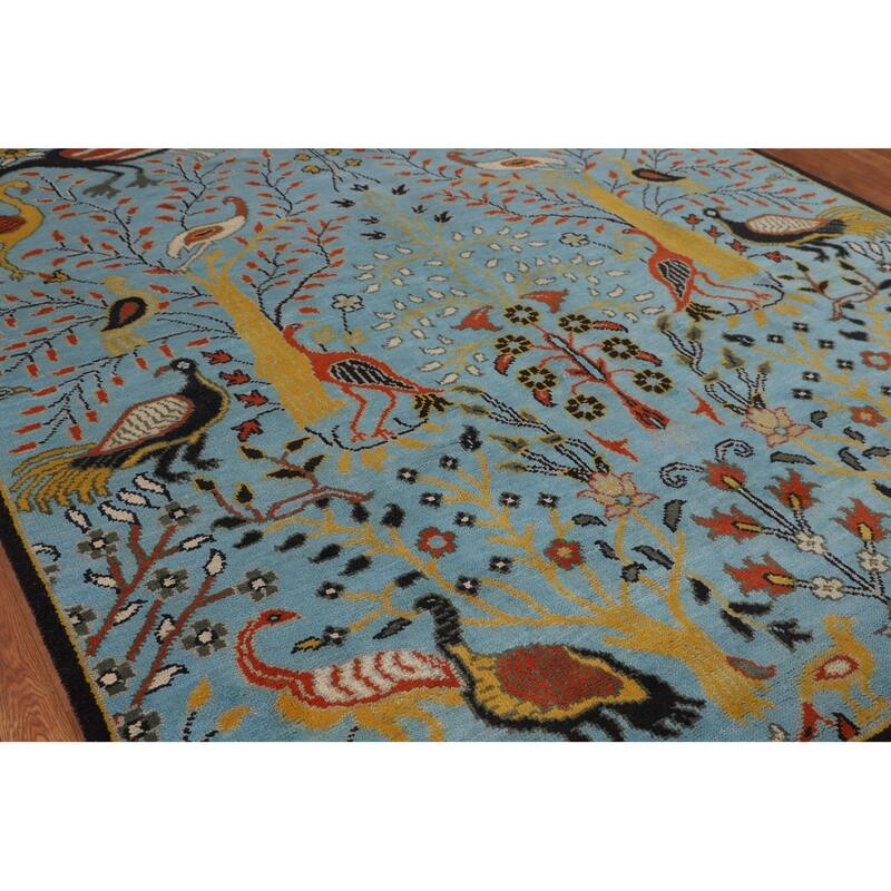 Animals Design Blue Ziegler Oriental Area Rug Hand-Knotted Wool Carpet - 7'10" X 10'0"