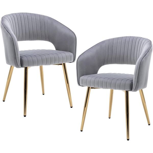 Set of 2 Modern Velvet Dining Chairs with Gold Legs and Hollow Back ...