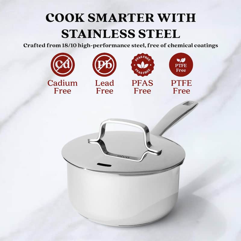 Alva Maestro Stainless Steel Saucepan with Lid 2 Qt. Pot with Pouring Spout - 6.3"