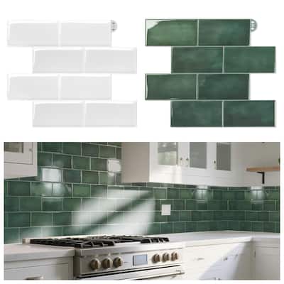 Art3d 10 Pieces Self-adhesive Thickened Backsplash Subway Tiles Green or White - 10.6inch x 12.6inch