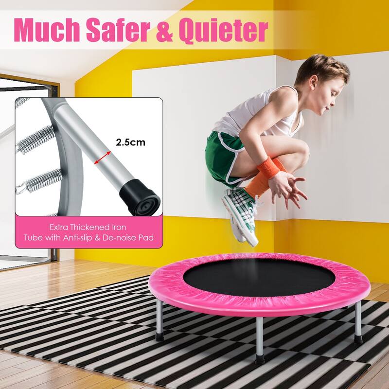 38" Foldable Trampoline with PP Jumping Mat and Anti-Scratch PVC Padding for Safety - 38"φ x 7.5"