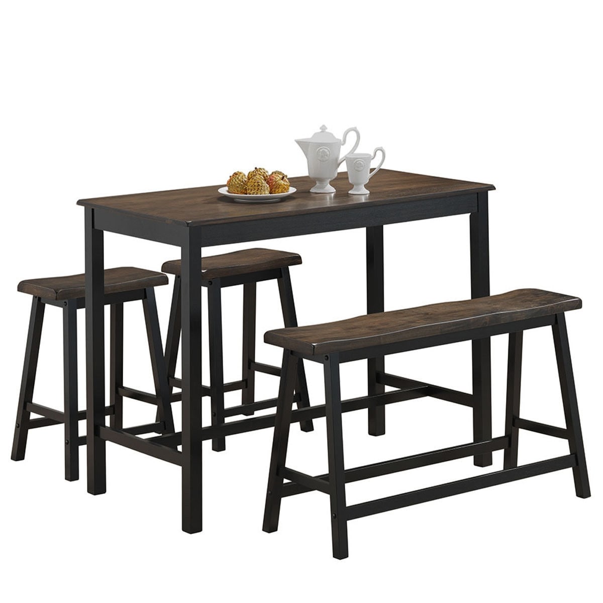 Costway 4 Pcs Solid Wood Counter Height Table Set w/ Height Bench &