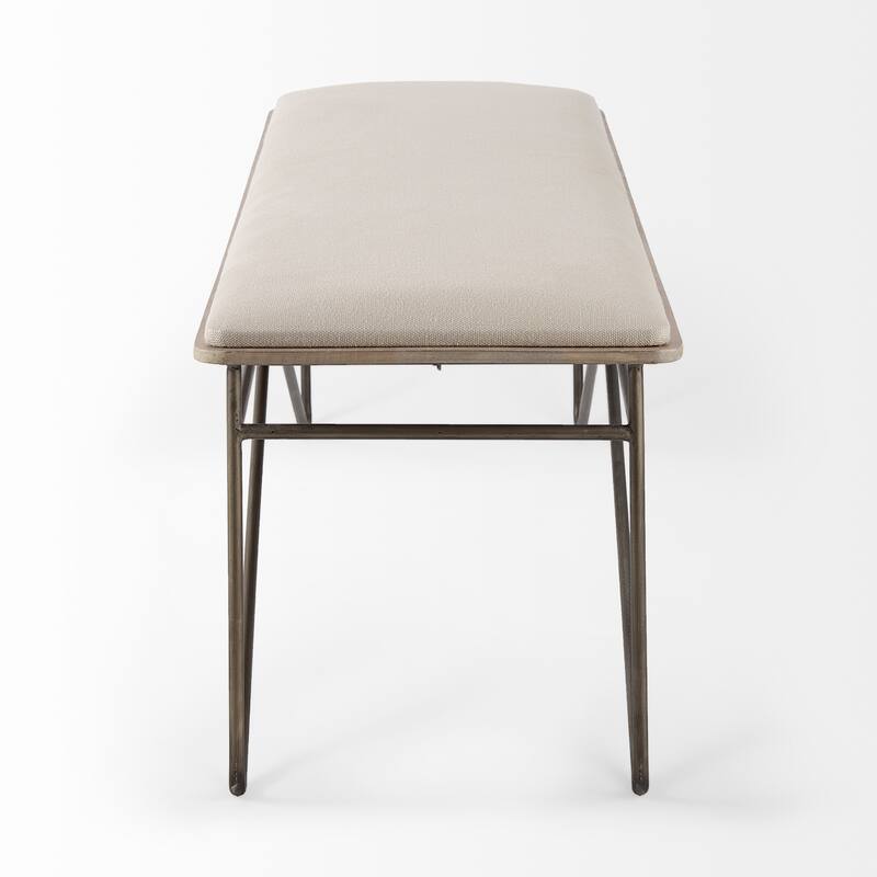 Camille Cream Fabric Seat w/ Dark Metal Frame Bench - 55.5"W x 16"D x 17"H