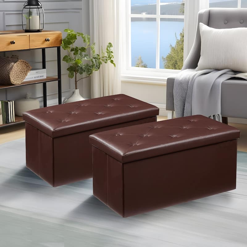 VECELO Leather Storage Ottoman Bench Foot Rest Stool/Seat(Set of 2), 12-inch/15-inch/30-inch/43-inch