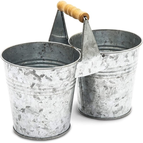 Juvale Antique Galvanized Double Bucketswith Wooden Handles for Home ...