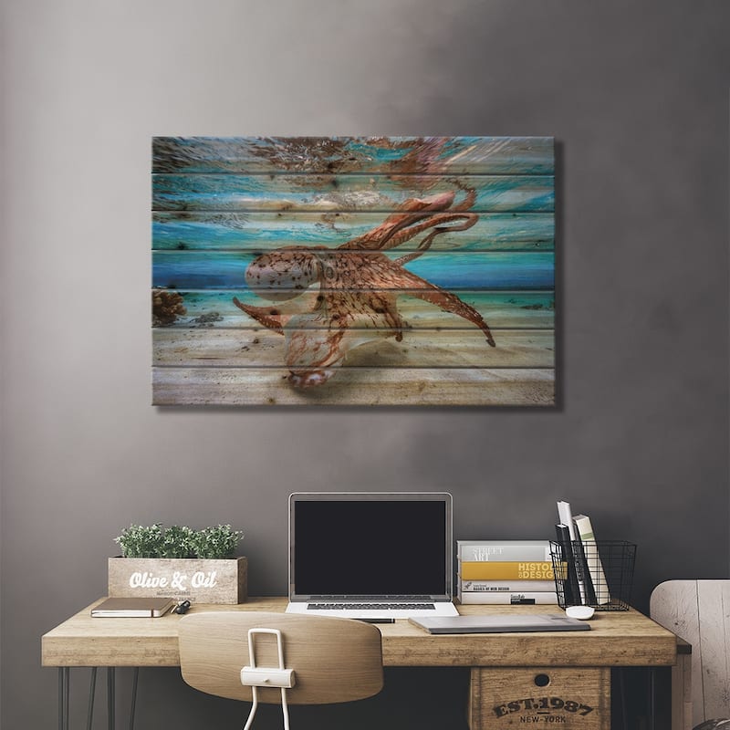 Dancing Octopus Print On Wood by Barathieu Gabriel - Multi-Color