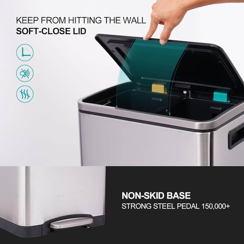 2 x 4 Gal Dual Compartment Step-On Recycling Bin Trash Can