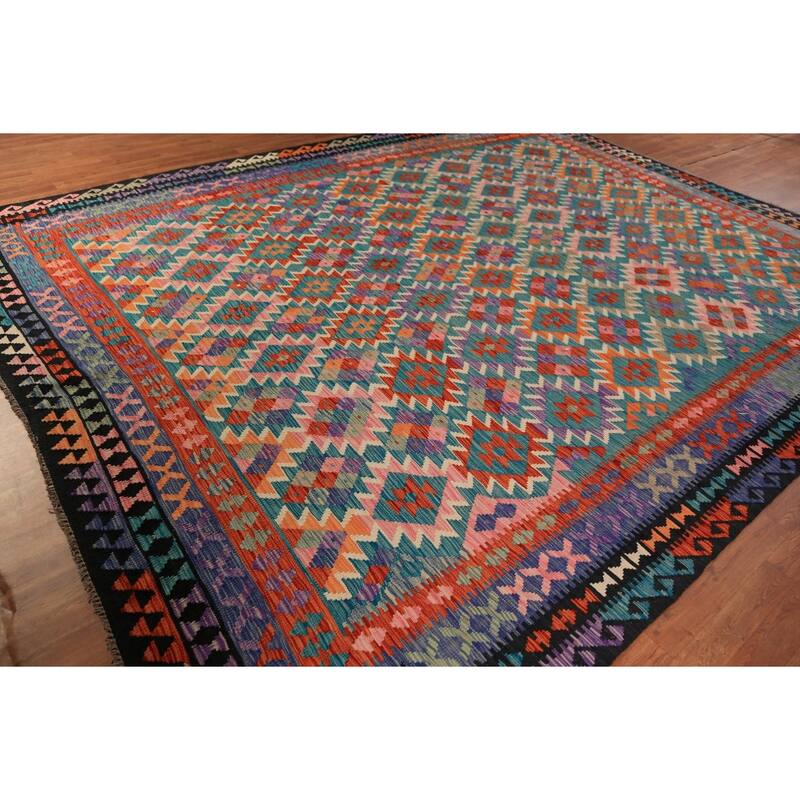 Reversable Kilim Oriental Area Rug Hand-Woven Wool Carpet - 10'1"x 12'7"