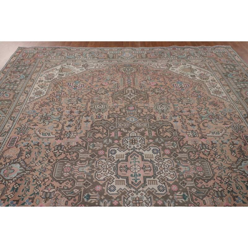 Tabriz Persian Vintage Rug Hand-Knotted Geometric Wool Carpet - 9'7"x 12'6"