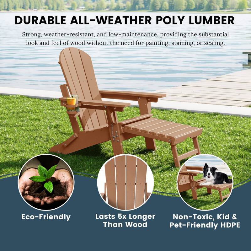 Laguna Outdoor Folding Adjustable Adirondack Chair with Cup Holder & Hideaway Ottoman