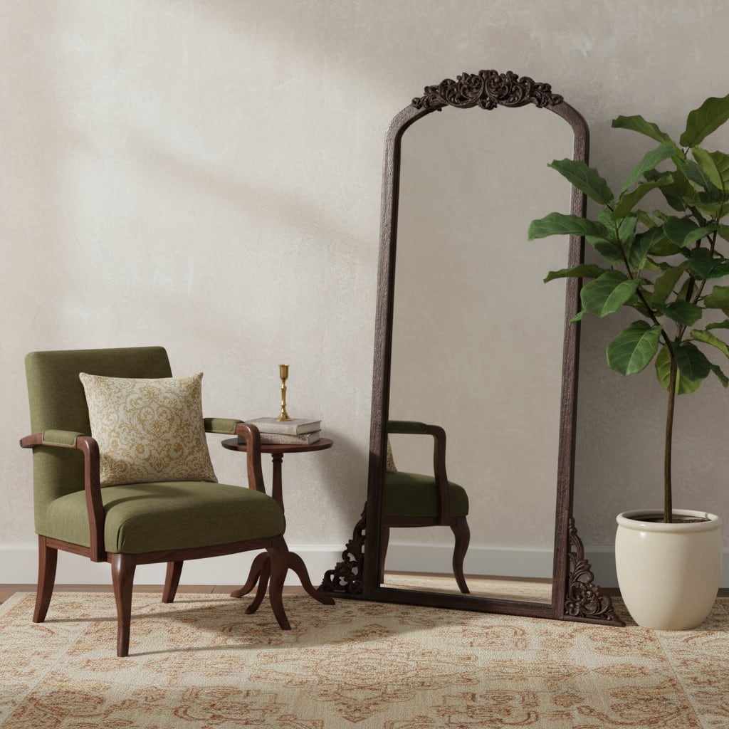 HomeRoots 64" Brown Solid Wood Framed Full Length Mirror - 21.22 in. x 64.06 in. x 1.57 in.