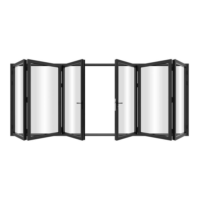 KaMic 192"×80" 6 Panels Aluminum Folding Door In Black,Folded Out From Dual Open Model #:FD6PBK19280-DO - 192×80 - Black