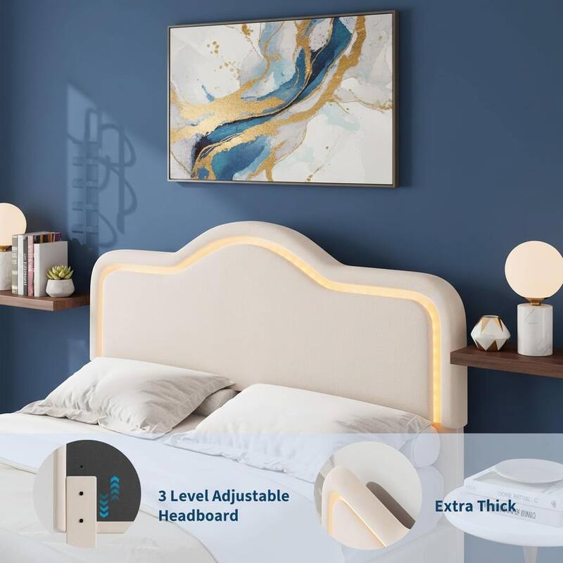 Bed Frame, Adjustable LED Headboard and Footboard