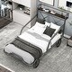 preview thumbnail 15 of 22, Twin Size Metal Bed with Four Wheels, Car Shaped Bedframe with Guardrails and X-Shaped Frame Shelf, Funny Design for Kids