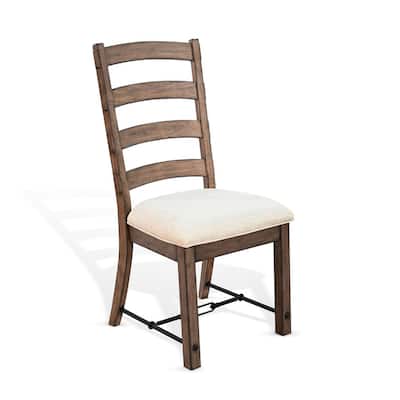 Yael Ladderback Dining Chair Set of 2, White Seat, Brown Solid Mahogany